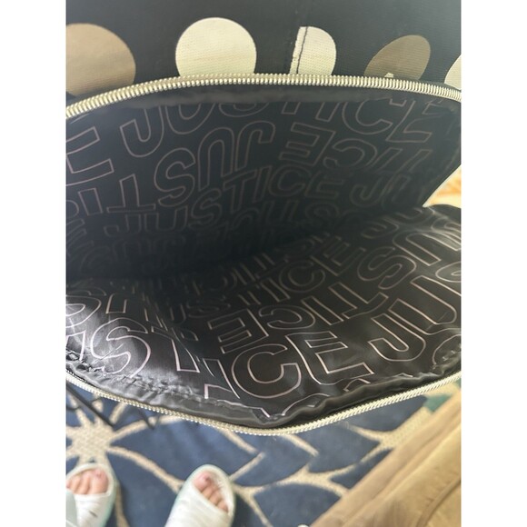 Justice Backpack Est 2004 Exclusive "Just Be You" Gold & White Polka-dot &Stripe - Picture 7 of 10